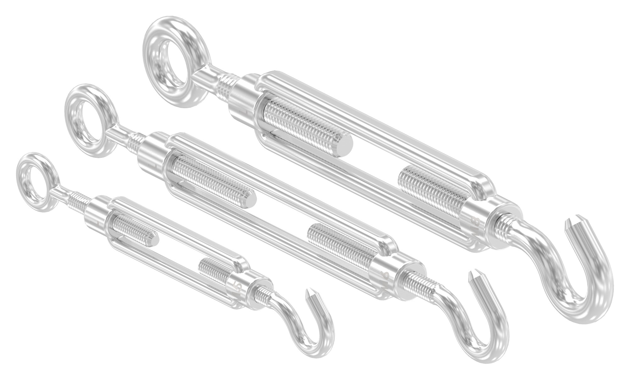 Spannschloss mit Öse / Haken, Rundeisen: 8mm, V4A