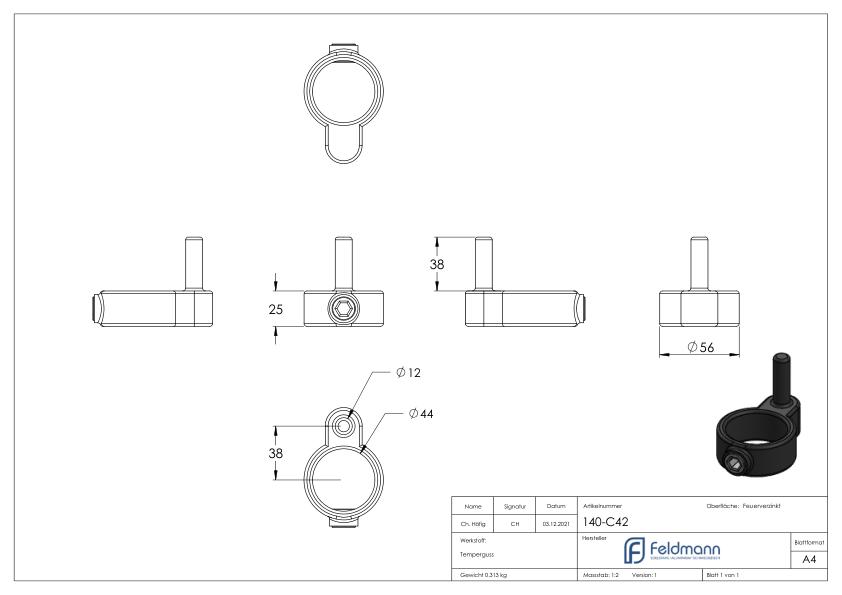 Stellringzapfen, für Rohr Ø 42,4mm
Zapfen 12mm