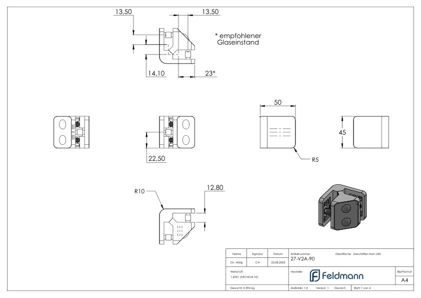Eckglasklemme 90° Mod. 27, V2A Eckglasklemme 90° Mod. 27, V2A
