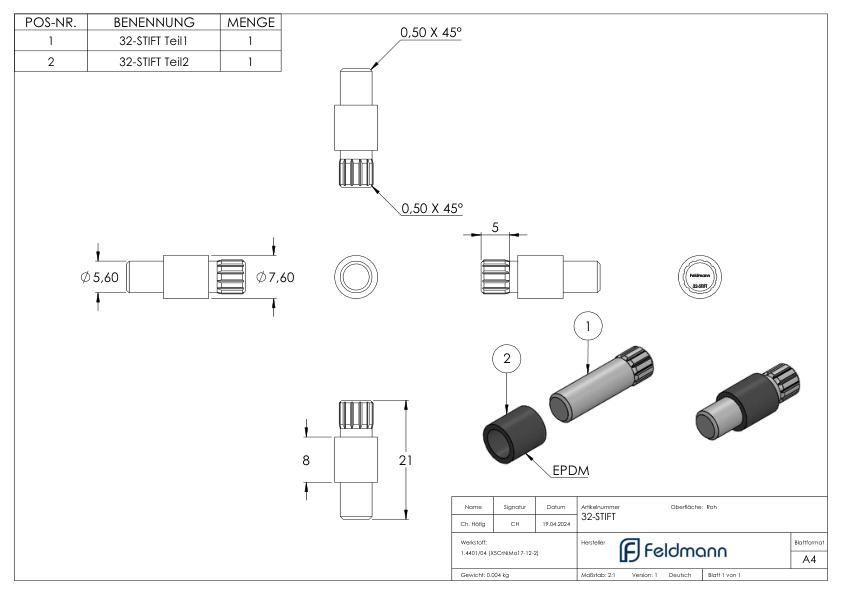 Sicherungsstift für Mod. 32, V4A