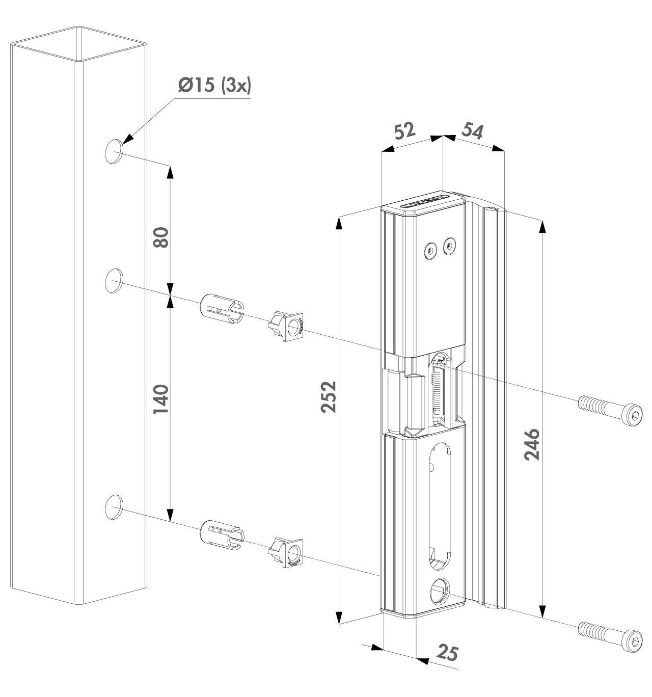 Elekterischer Öffner, MODULEC-SA-E - stomlos geschlossen- in Aluminium silber