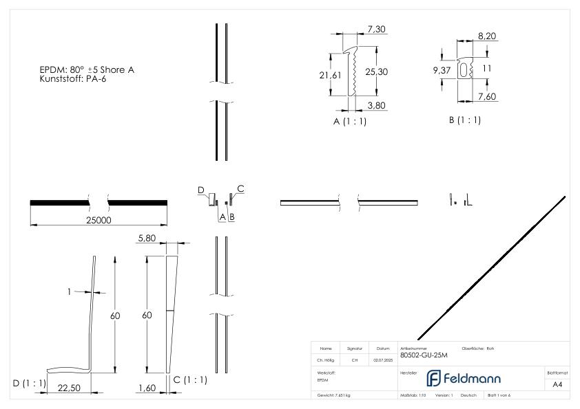 Montageset für 25m Aluprofil für Glas 20,76-21,52mm