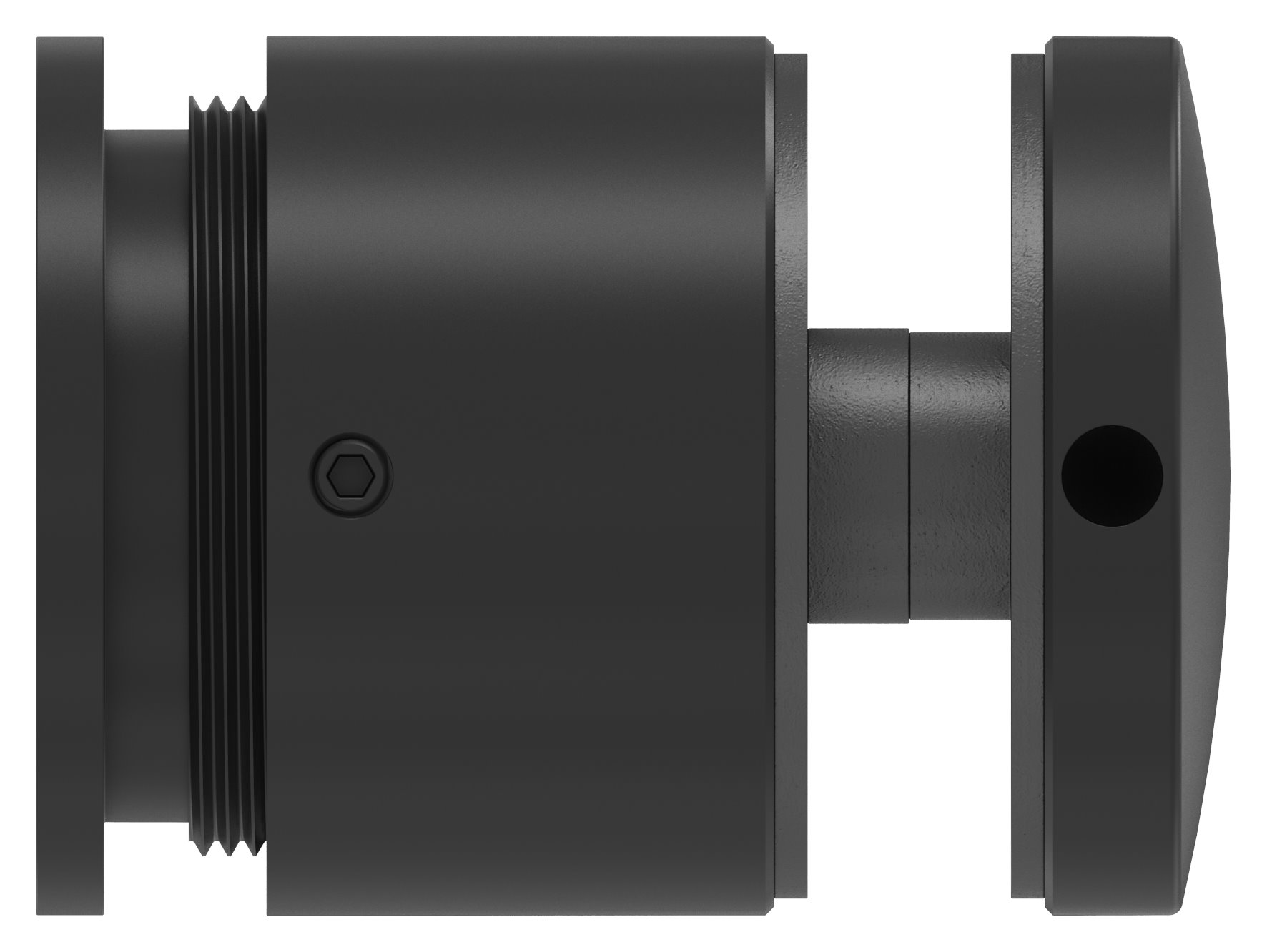 Glaspunkthalter 52mm, flach, verstellbar, V2A, pulverbeschichtet in RAL 9005 schwarz matt