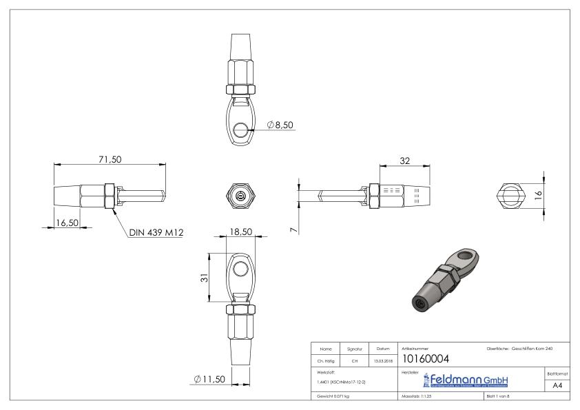 Augenterminal zur Selbstmontage für Seil Ø 4mm, V4A