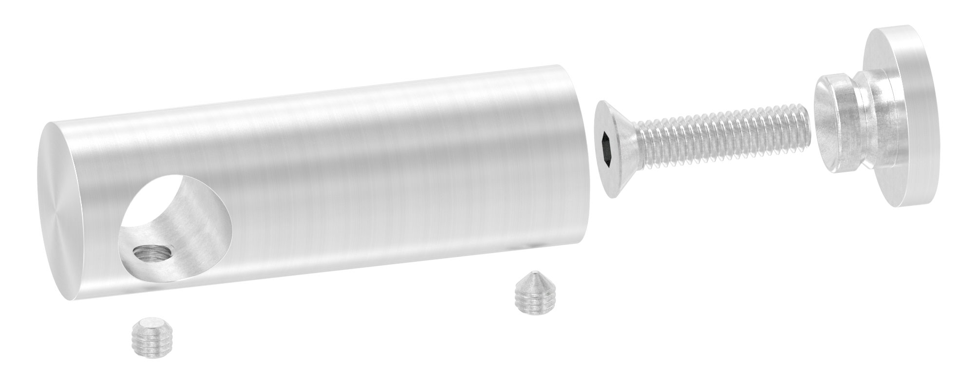 Querstabhalter verlängert, mit Durchgangsbohrung für geraden Anschluss, 14,2mm Bohrung, V2A