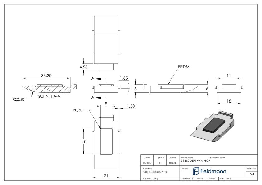 Sicherungsplatte für Mod. 38 , V4A Sicherungsplatte für Mod. 38 , V4A