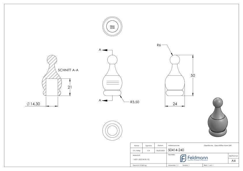 Zierspitze für 14mm Rundmaterial, V2A