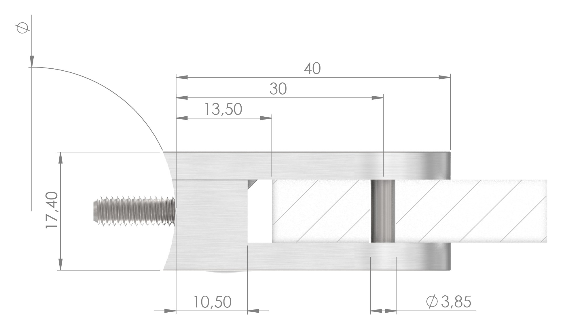 Glasklemme Mod. 16, Anschluss: 42,4mm, V4A Glasklemme Mod. 16, Anschluss: 42,4mm, V4A