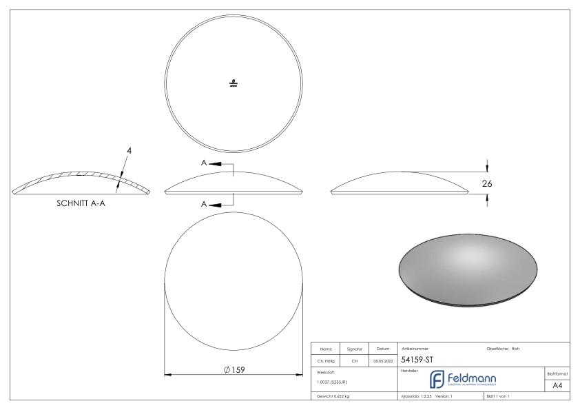 Halbrundschale 159x4,0mm, H: 26mm