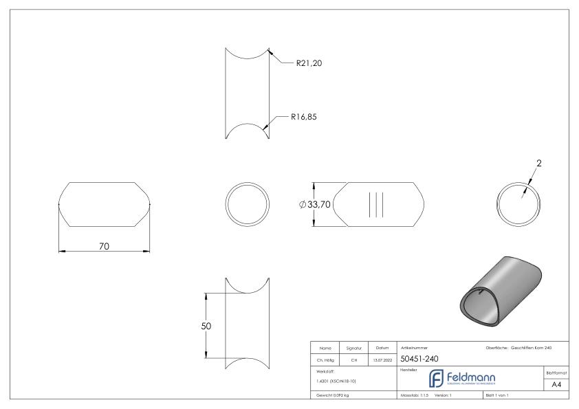 Rohrverbindungsstück von 33,7 / 42,4mm