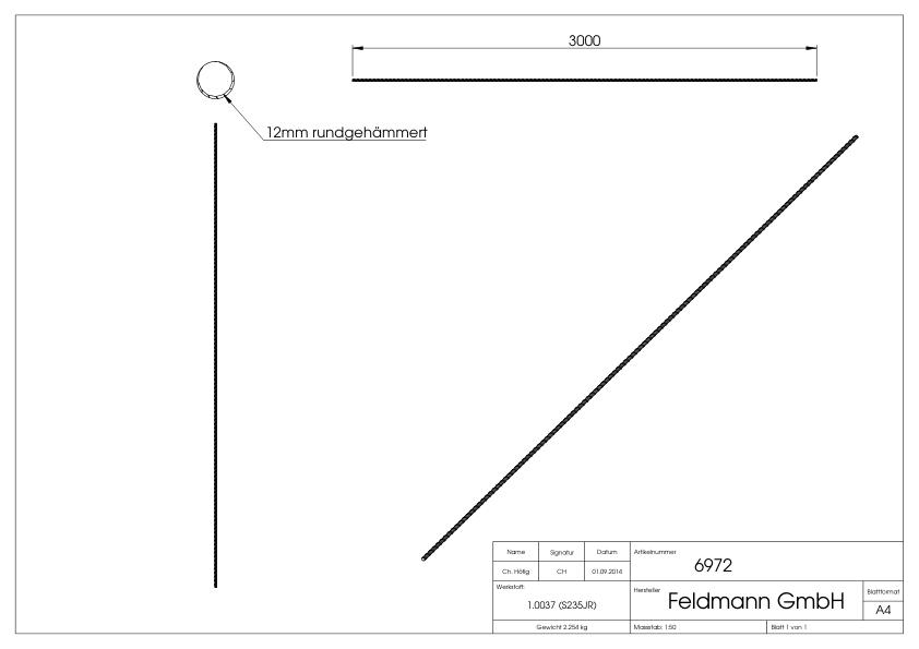 Rundeisen S235JR, 12mm, L: 3000mm