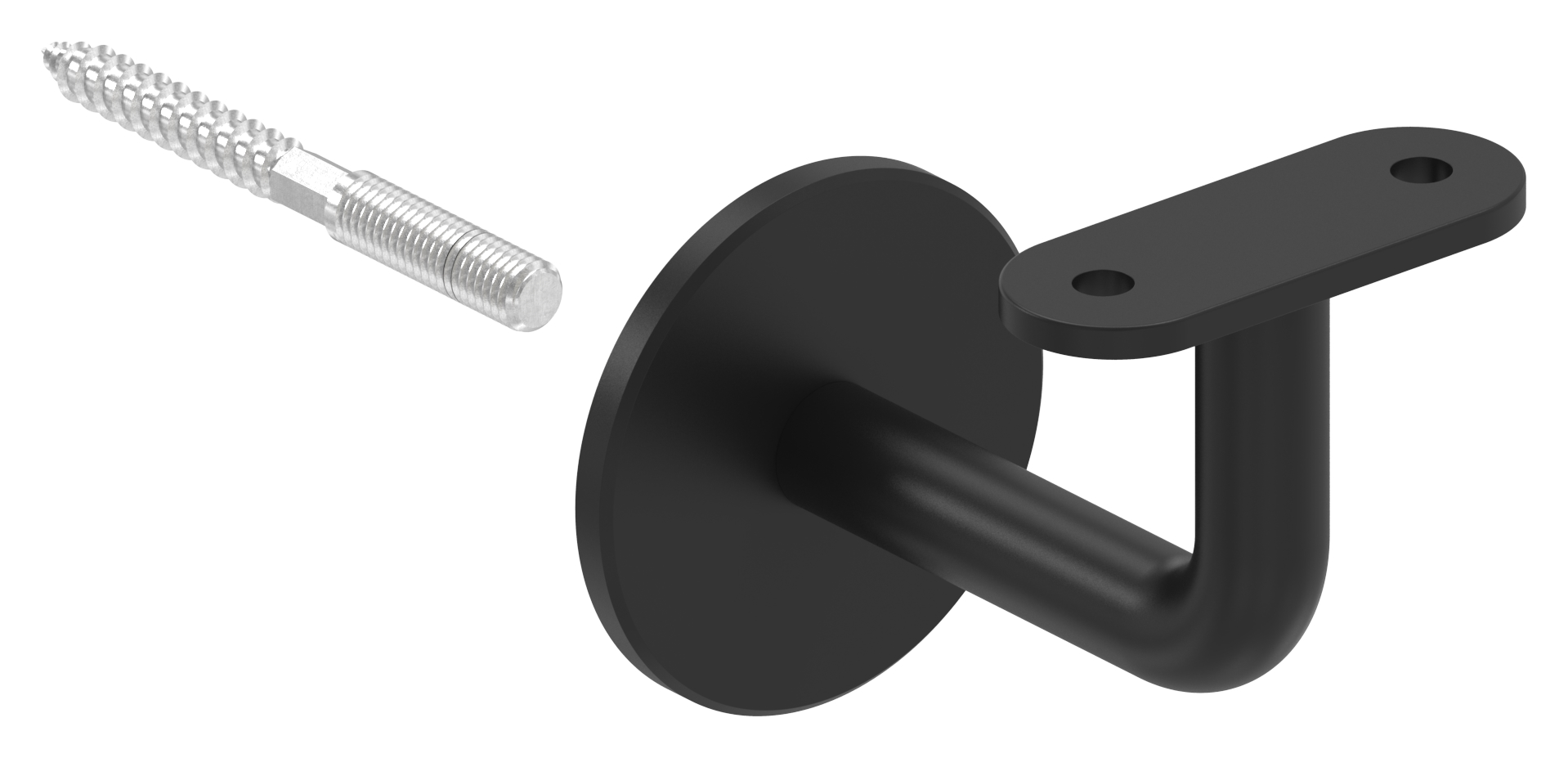 Handlaufhalter mit flacher Platte, (Ronde und Bügel verschweißt), V2A in RAL 9005 beschichtet