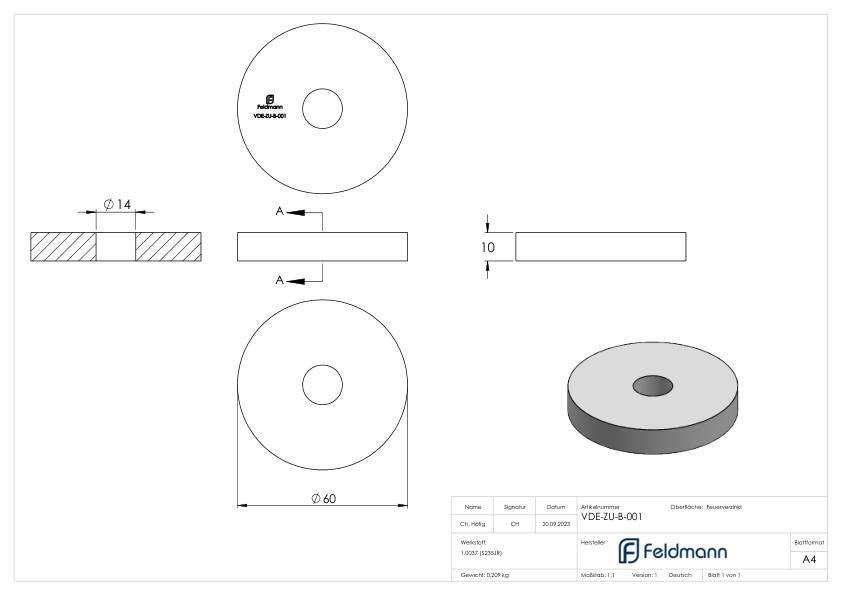Lastverteilungsplatte rund, Ø60x10mm, Stahl feuerverzinkt