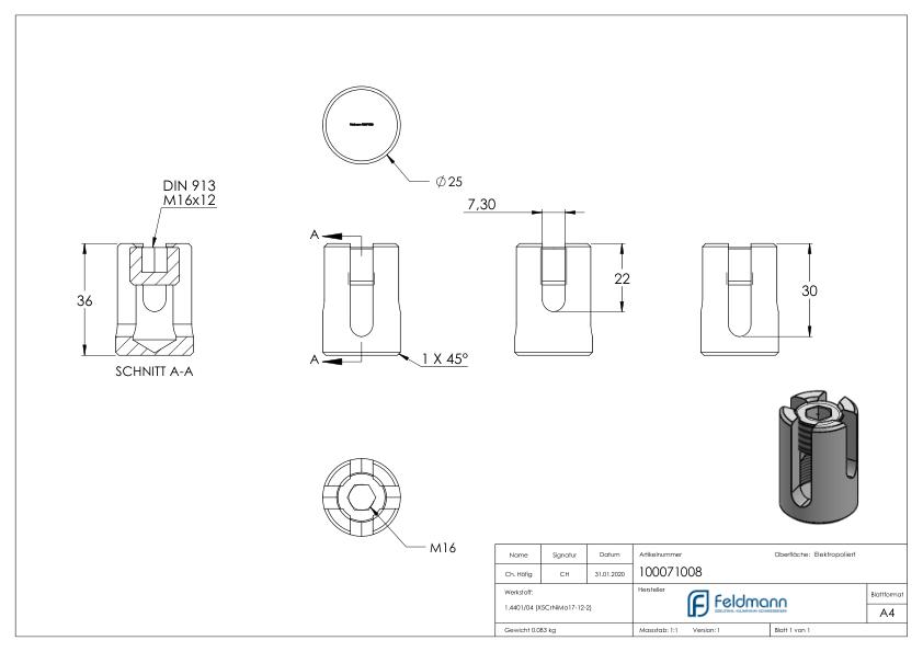 Kreuzklemme für Seil Ø 8mm, V4A