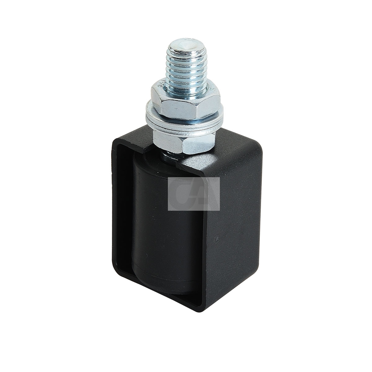 Führungsrolle mit weicher Nylonrolle Ø 40 x 60mm und Eingriffschutz, M16, verzinkt