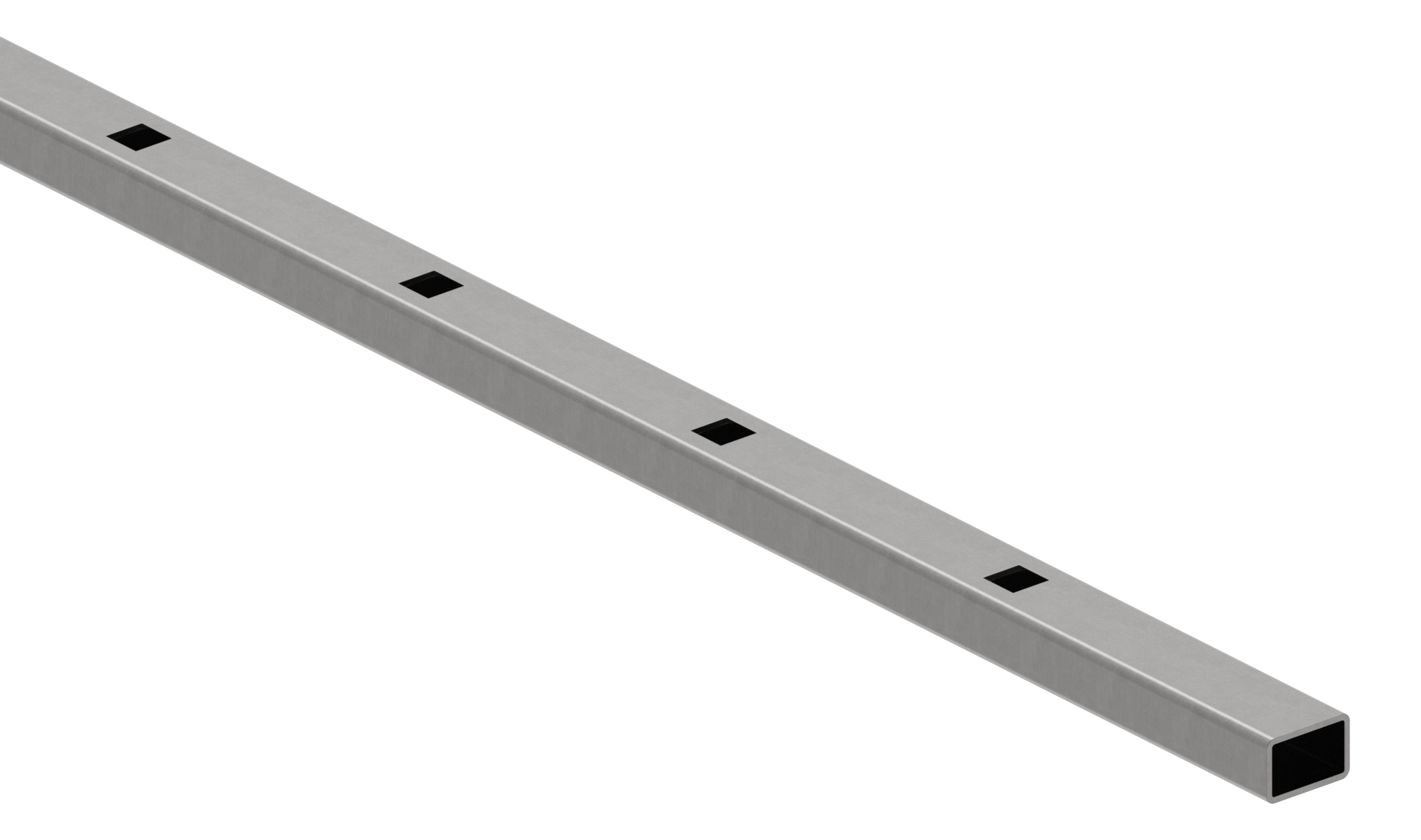 Rechteckrohr 30x20x2mm, Löcher f. Vierkant 12x12mm mit Abstand Mitte-Mitte 125mm, L: 3000mm
