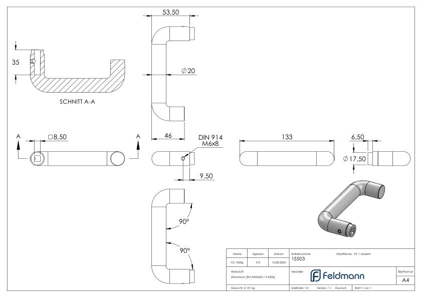 Türdrücker Lochteil U-Form