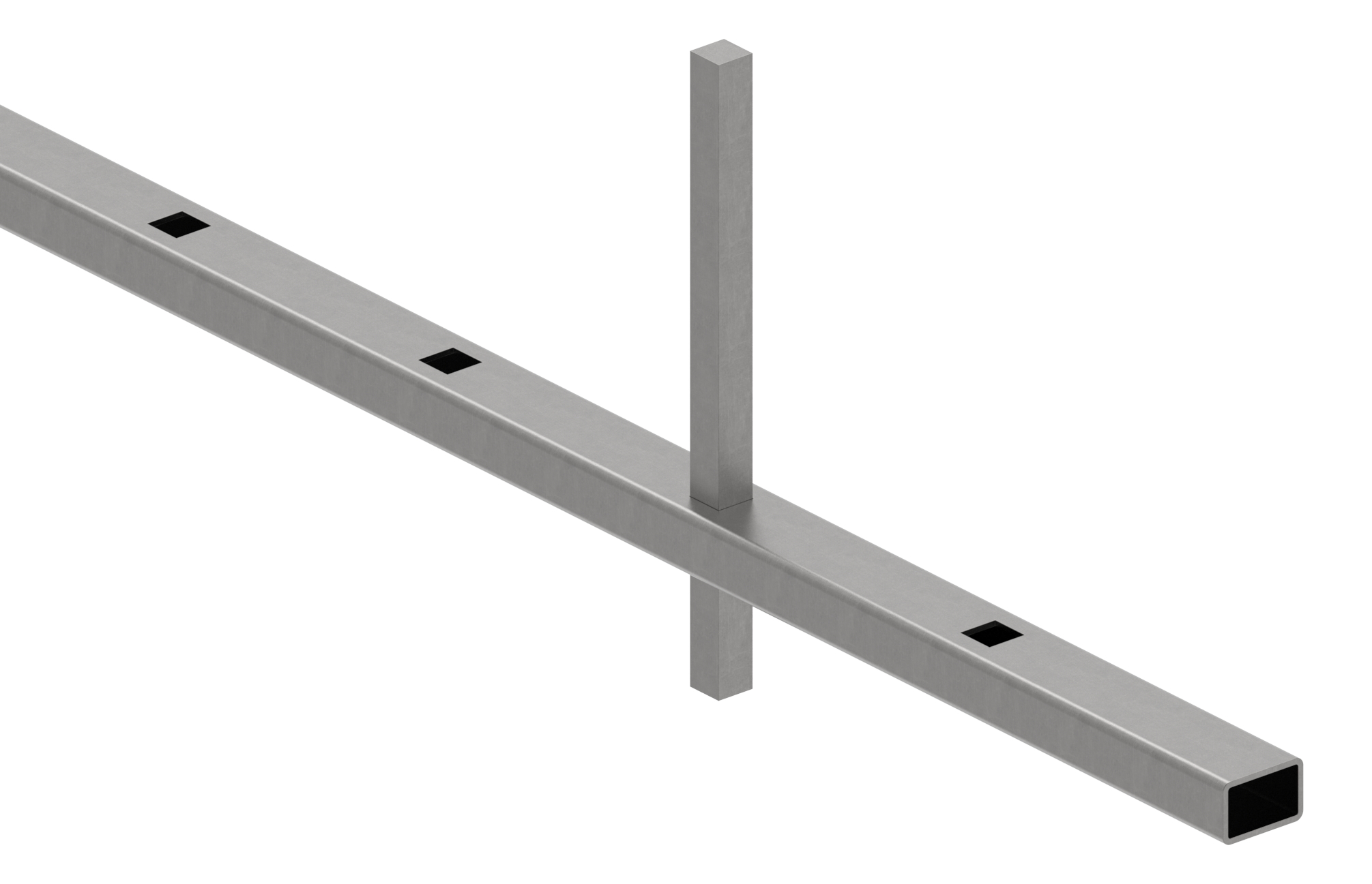 Rechteckrohr 30x20x2mm, Löcher f. Vierkant 12x12mm mit Abstand Mitte-Mitte 120mm, L: 3000mm