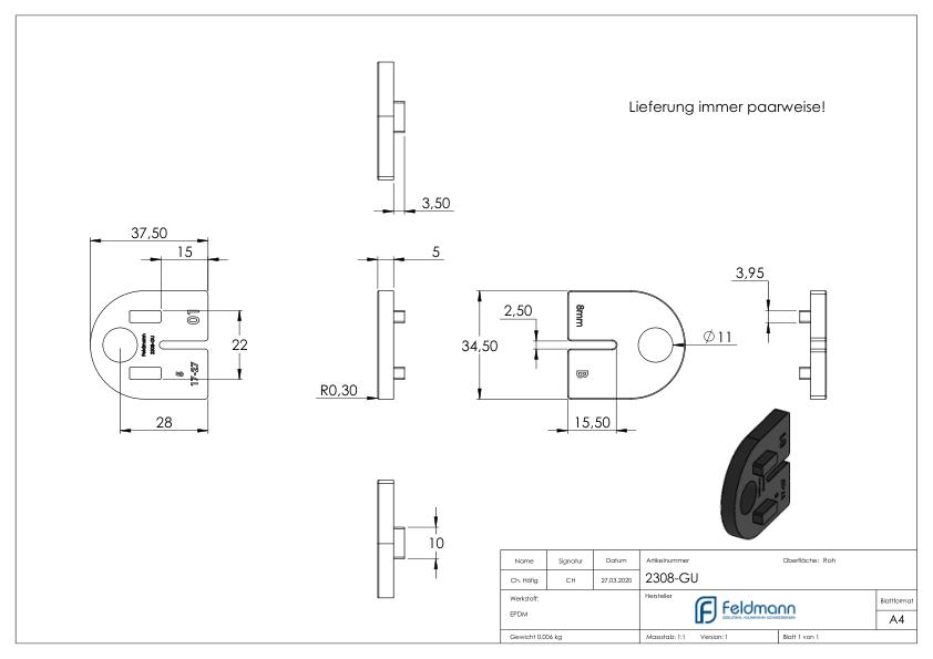 Gummi für Mod. 23 - für ESG 8mm Gummi für Mod. 23 - für ESG 8mm