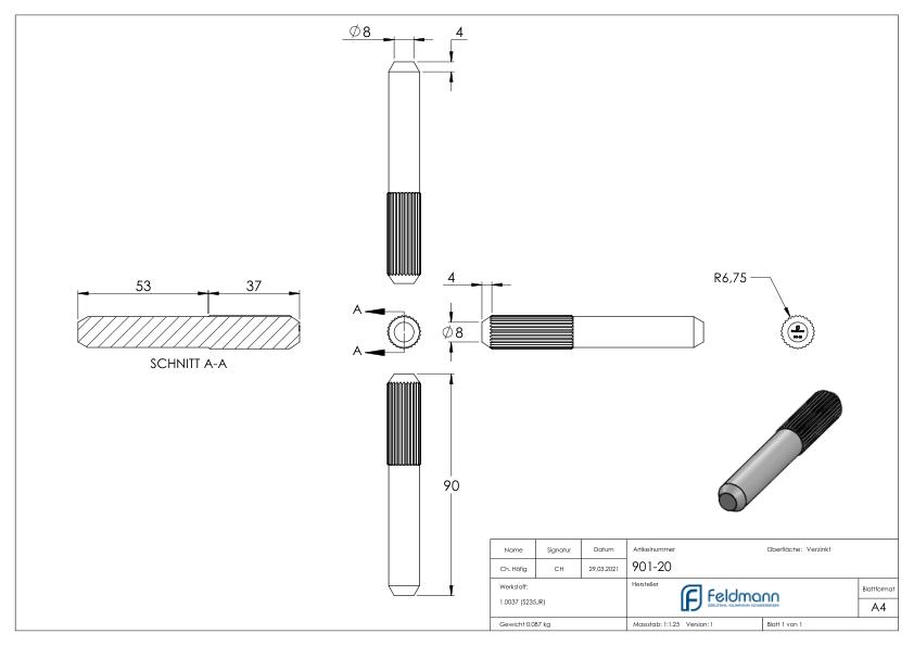 Verbindungsstift für Laufschiene mit Ø 20mm Verbindungsstift für Laufschiene mit Ø 20mm