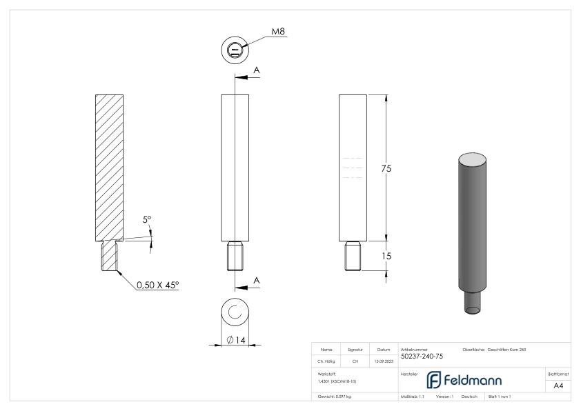 Stift Ø 14mm, L: 60mm, V2A