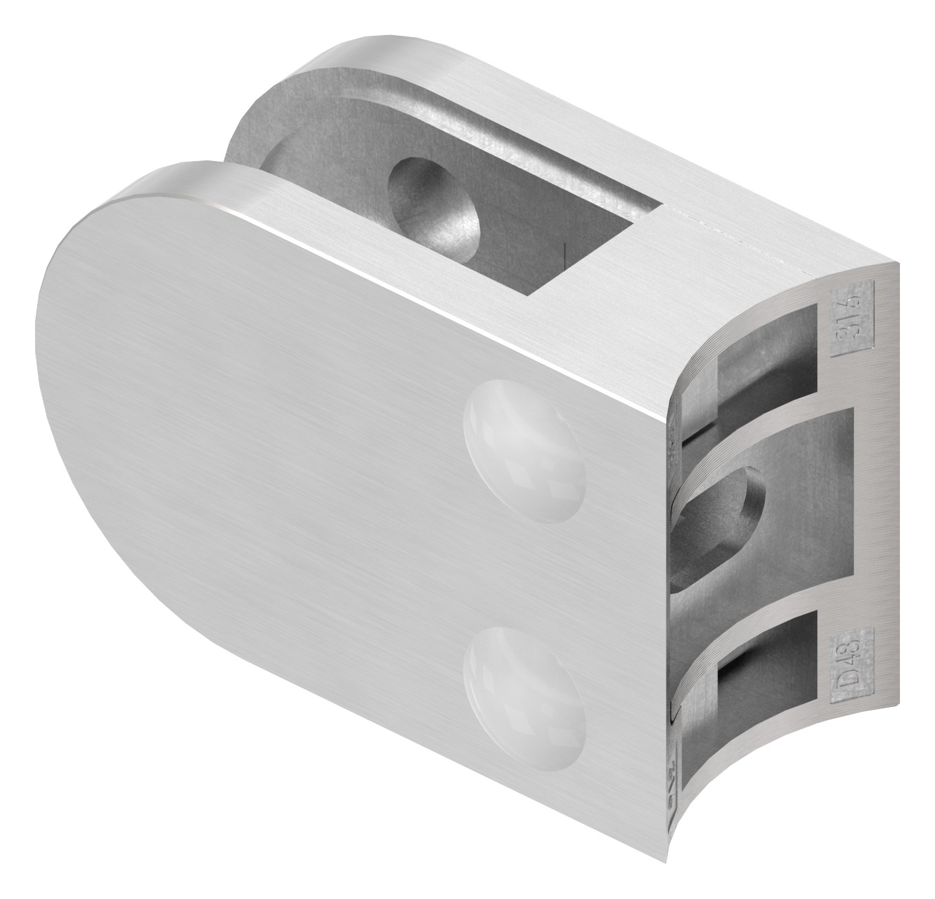 Glasklemme Mod. 33, Anschluss: 48,3mm, in V4A Glasklemme Mod. 33, Anschluss: 48,3mm, in V4A