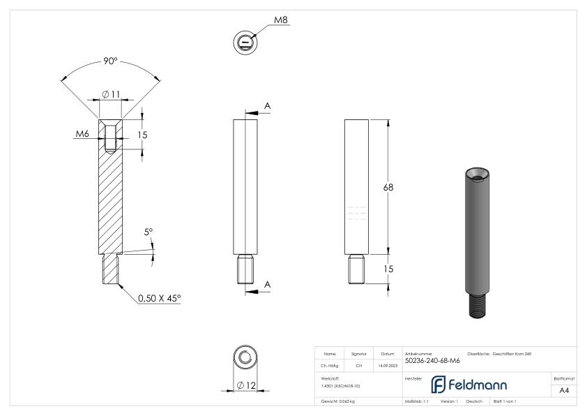 Stift Ø 12mm, L: 68mm, V2A