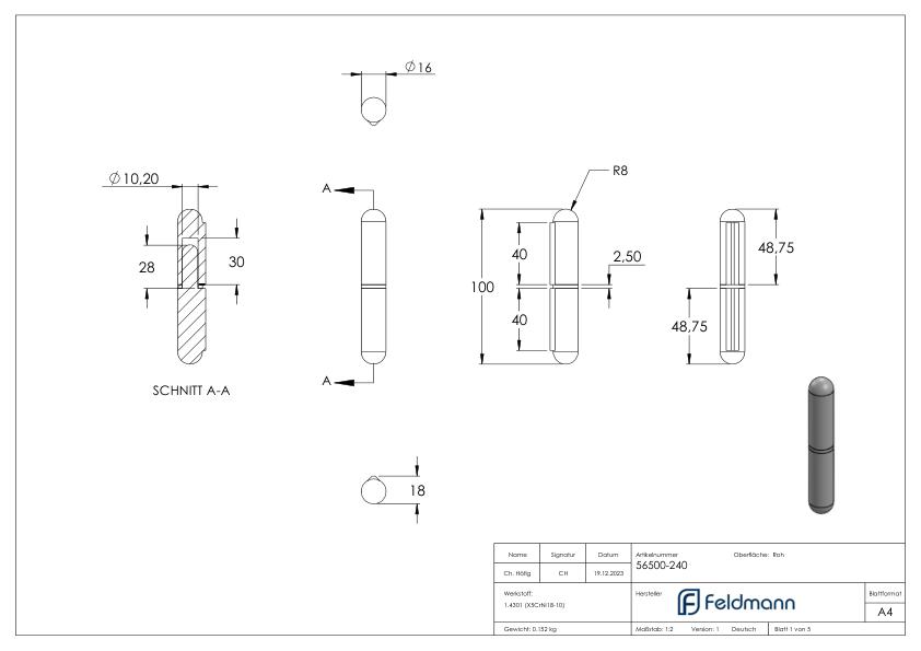 Anschweißband, L: 100mm, V2A