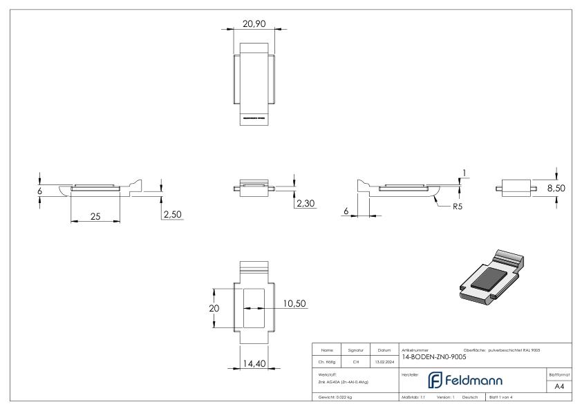 Sicherungsplatte für Mod. 14 , Zink roh pulverbeschichtet in RAL 9005 glänzend Sicherungsplatte für Mod. 14 , Zink roh pulverbeschichtet in RAL 9005 glänzend