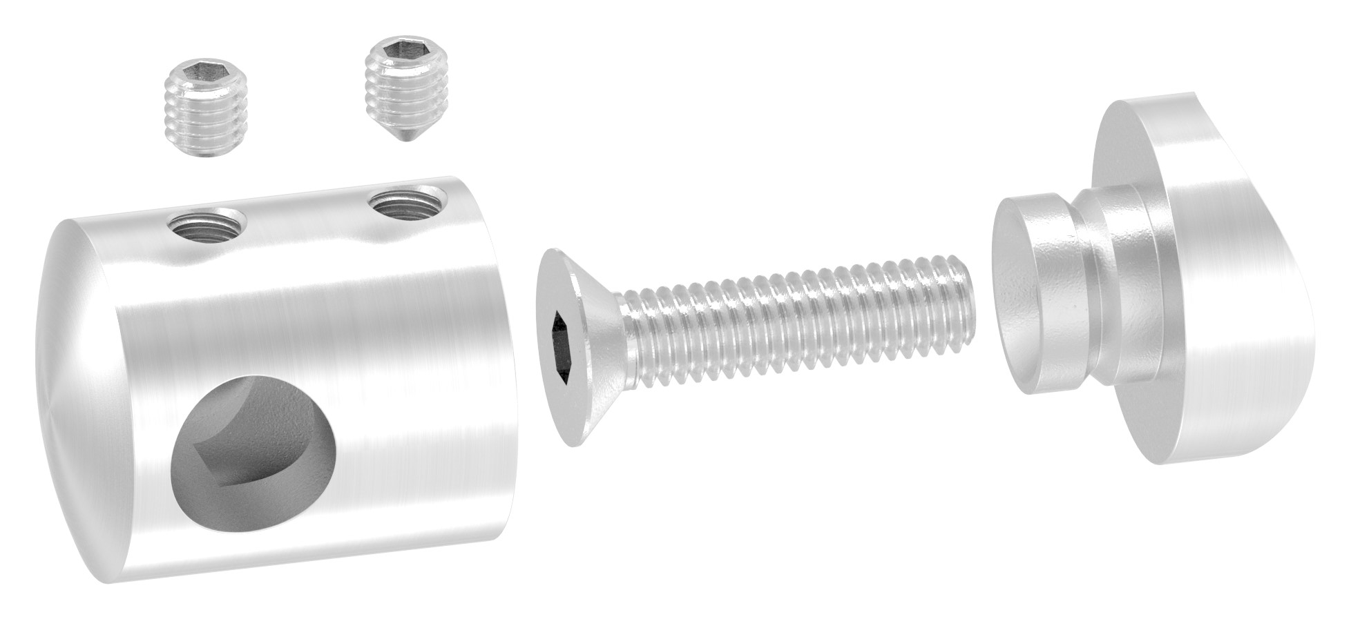 Querstabhalter für 33,7mm Rohr, Sackloch links 10,2mm, V2A