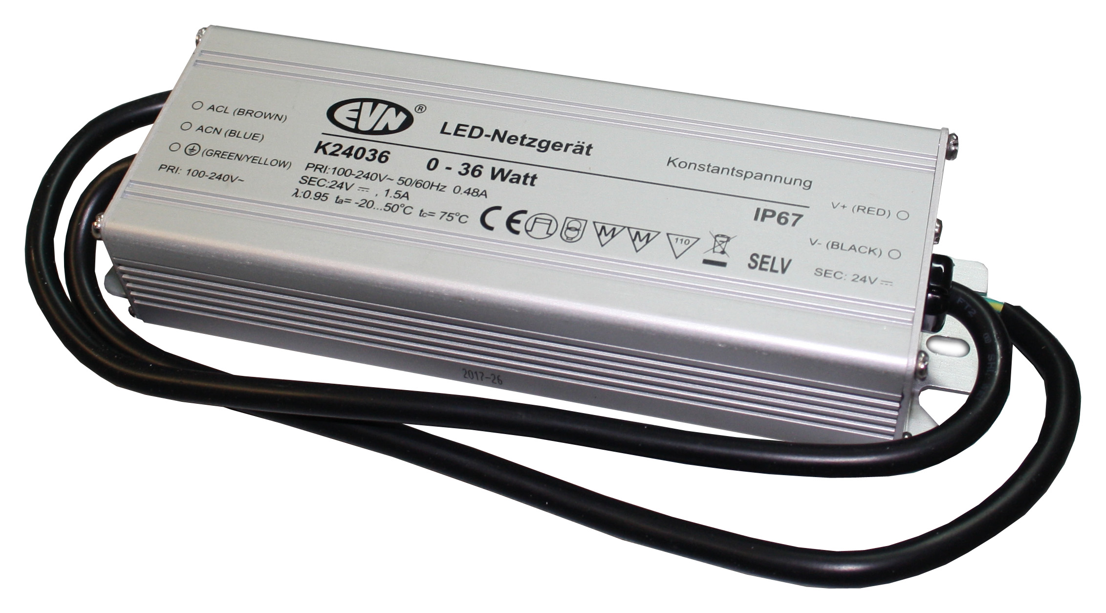 LED Netzgerät 24VDC mit 36W, IP67