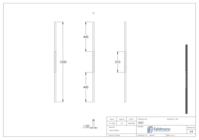 Anfangsstab 20x20mm, H: 1200mm