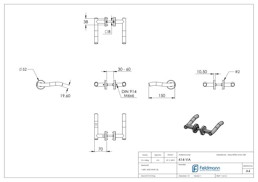 Türdrücker-Paar, drehbar, V2A