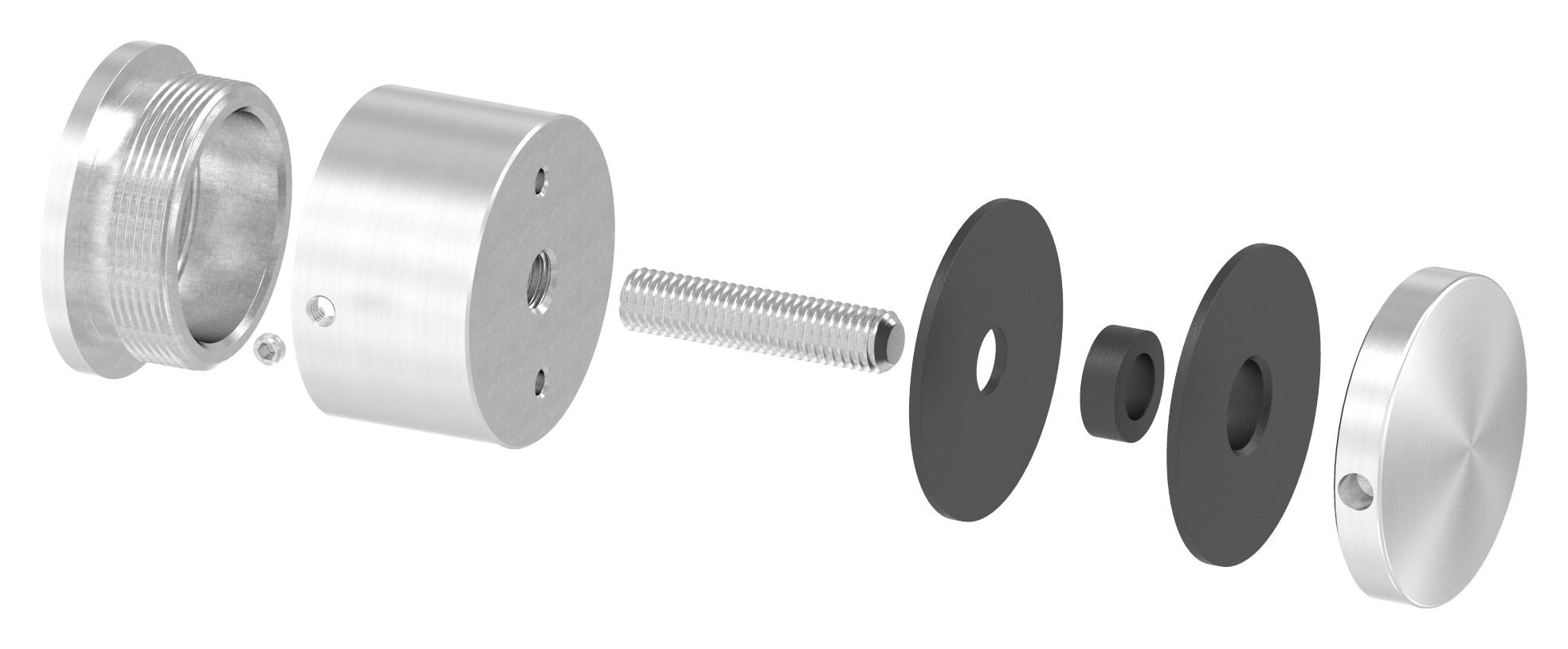 Glaspunkthalter 52mm, flach, verstellbar, V2A