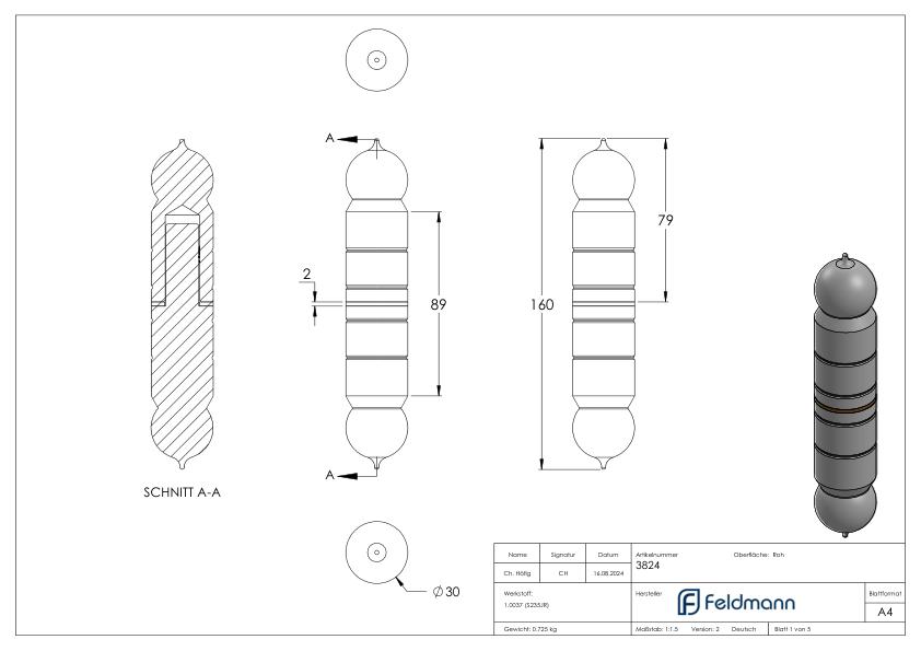 Torband glatt 30mm Dorn 16mm