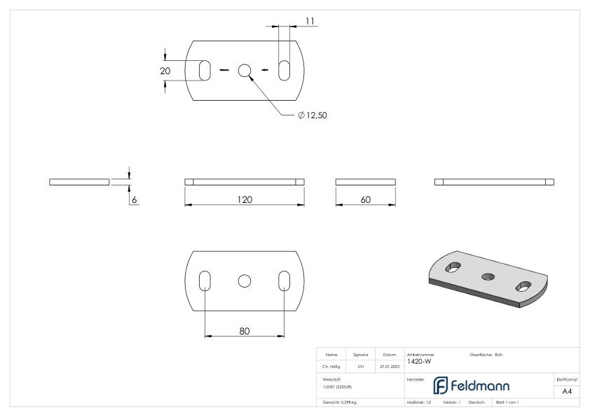 Ankerplatte 120x60x6mm
