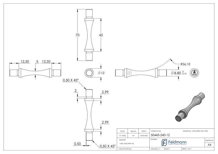 Verbinder für Rundrohr 12x1,5mm, V2A