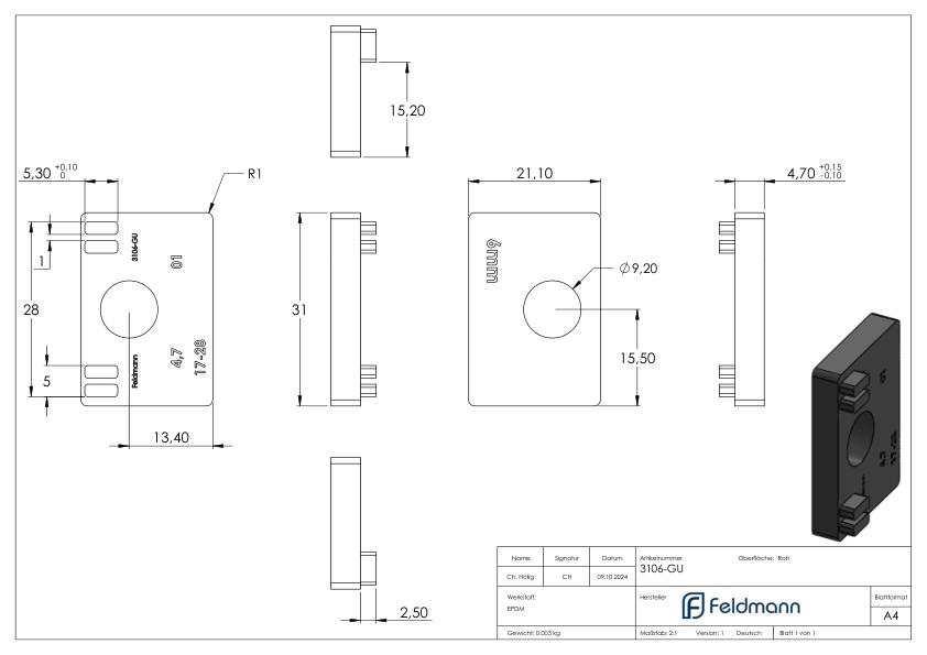 Gummi für Mod. 31, ESG-Glas 6mm Gummi für Mod. 31, ESG-Glas 6mm
