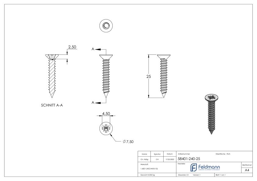 Spanplattenschraube 4x25 V2A ISO 89097