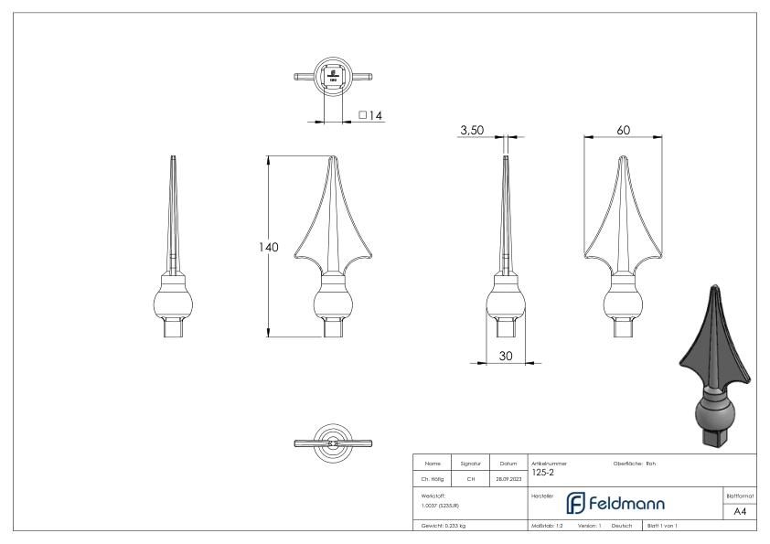 Zaunspitze, Ansatz 14x14mm, H: 140mm