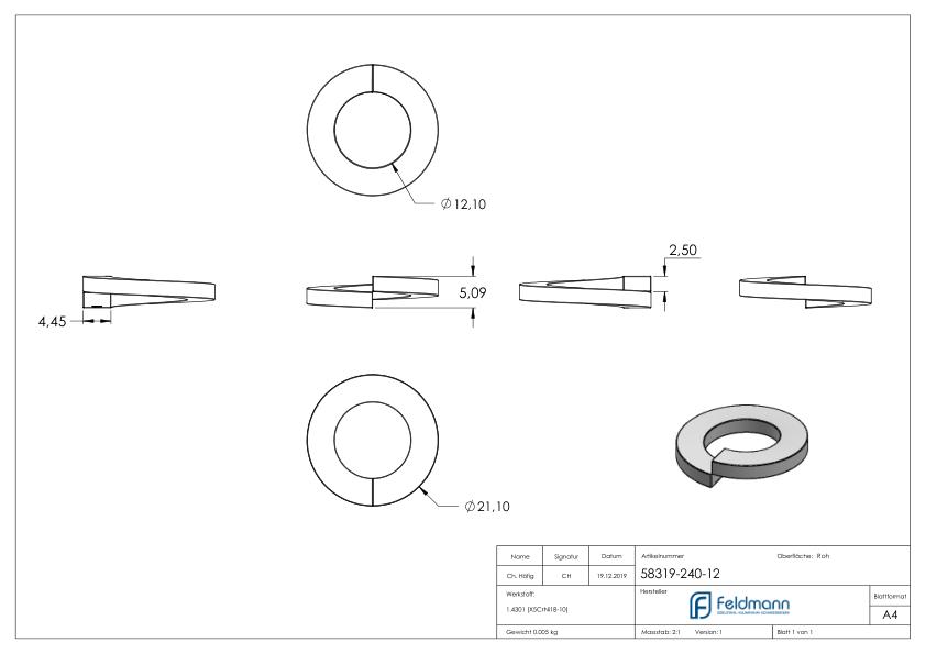 Federring für M12 Schrauben, glatt, DIN 127, V2A