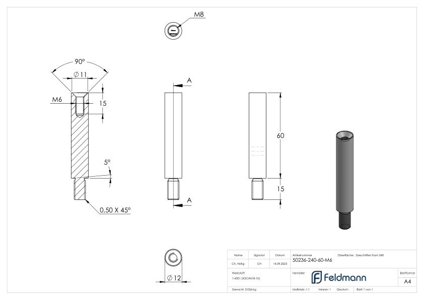 Stift Ø 12mm, L: 60mm, V2A