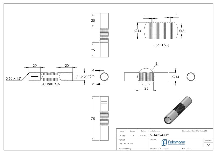 Rundstabverbinder (zum Biegen), für 12mm Rund, V2A