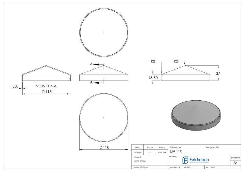 Abdeckkappen Rund Ø 115mm