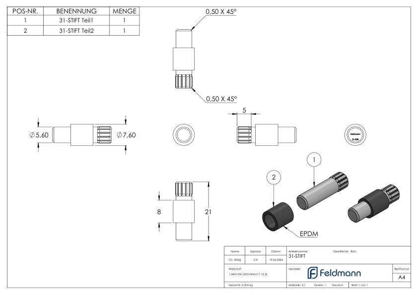 Sicherungsstift für Mod. 31, V4A