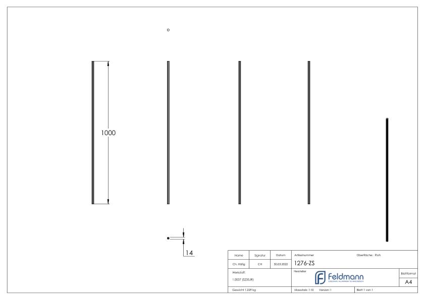 Zwischenstab 14mm, gehämmert, H: 1000mm