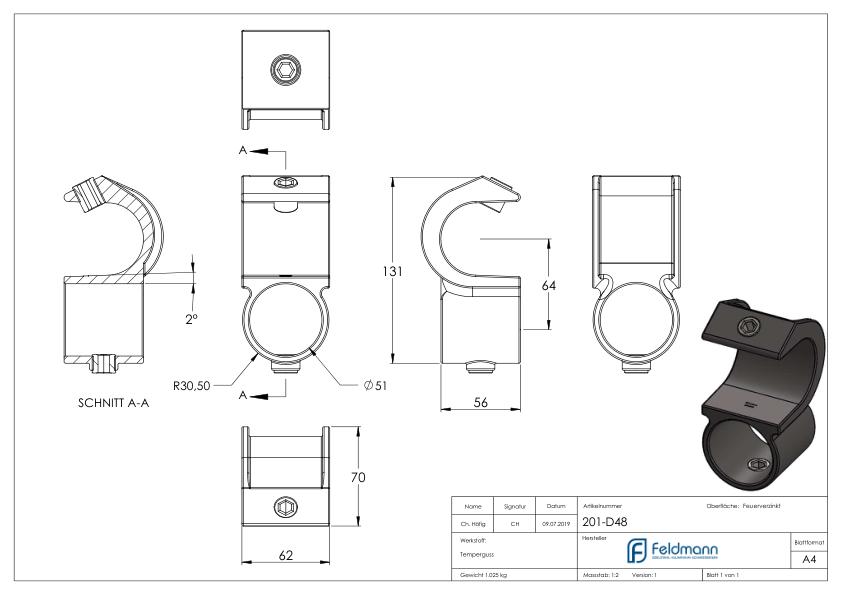 Kreuzstück offen 90°, für Rohr Ø 48,3mm