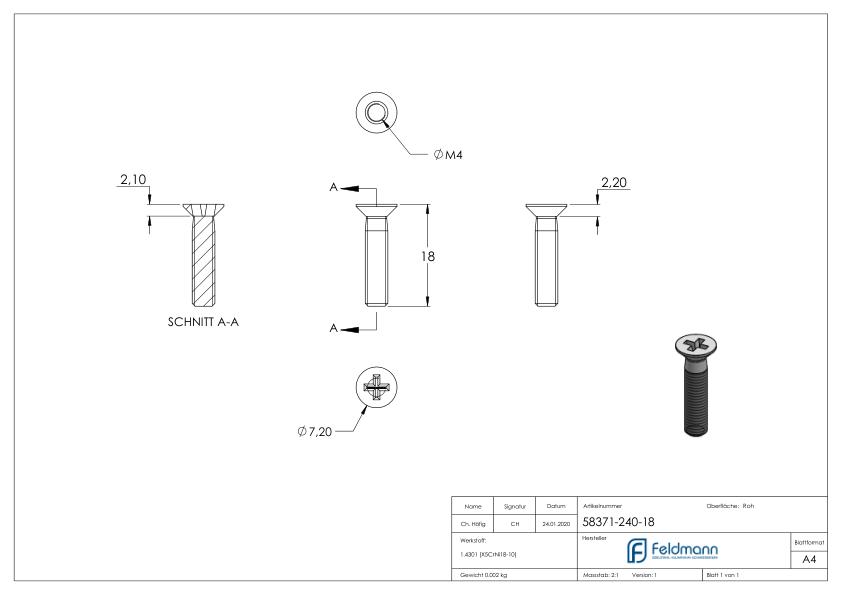 Senkkopfschraube M4x18, V2A DIN 965 Senkkopfschraube M4x18, V2A DIN 965