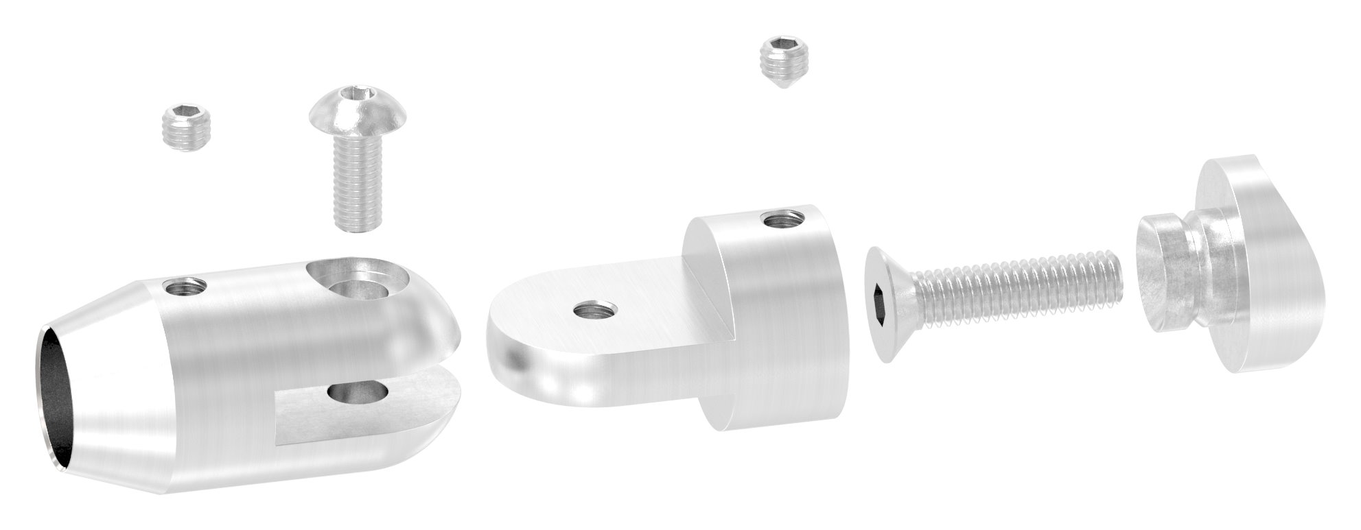 Querstabhalter mit Gelenk (zum Stoßen von vorne) 33,7mm Rohr, 14,2mm Bohrung, V2A