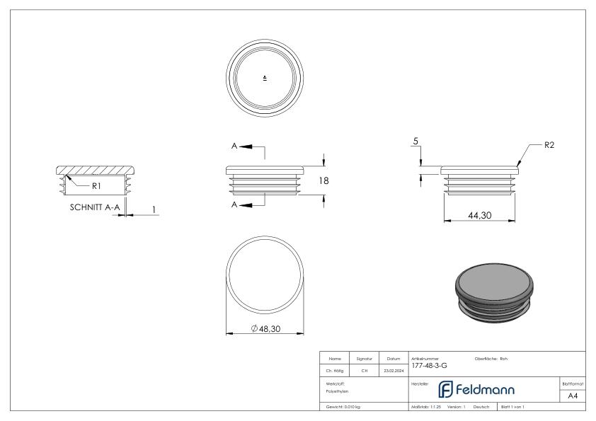 Kunststoffkappe für Rundrohr 48,3mm